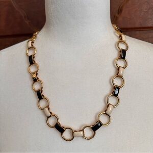 Gold Tone Chain With Black and White Enamel Link Necklace